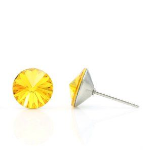 8mm Yellow Crystal Earrings | Swarovski Crystal Studs | Yellow Round Earrings